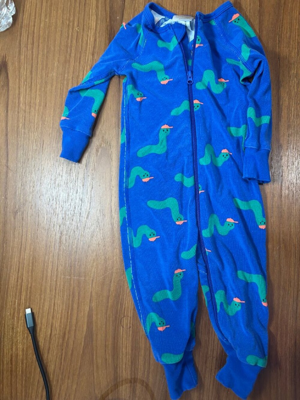 Hanna Andersson HannaSoft Stretch Sleeper Inchworm Worms Print Blue 6-12M